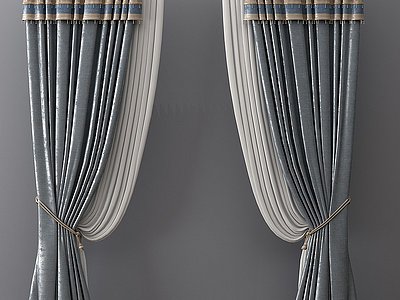 3d欧式古典窗帘双层帘纱帘模型
