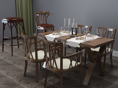 3d美式餐桌餐桌椅饭桌咖啡桌模型