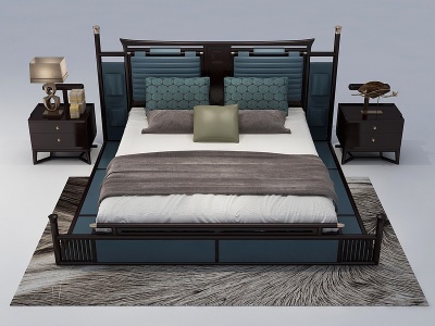新中式别墅户型双人床模型3d模型