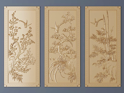 中式雕花梅兰竹菊模型3d模型