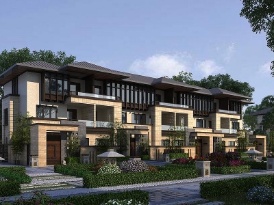 新亚洲古典联排别墅外观模型3d模型
