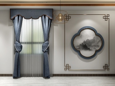 3d新中式窗帘中式帘逼真窗帘模型