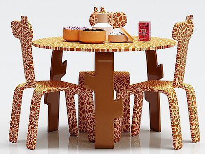 3d现代儿童桌子椅子摆件组合模型
