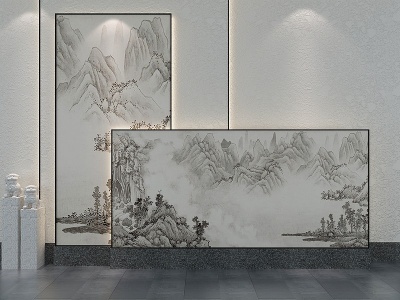新中式背景墙形象墙模型3d模型