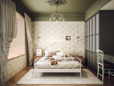 3d简欧复古家居卧室模型