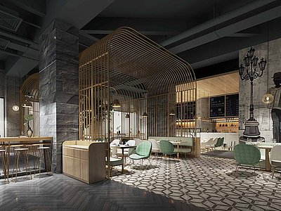 3d现代咖啡厅西餐厅餐饮空间模型