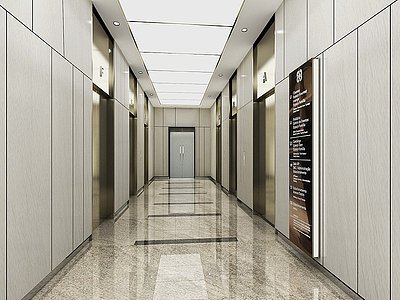 3d现代办公电梯厅走廊模型
