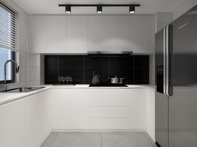 现代高级黑白灰厨房橱柜模型3d模型