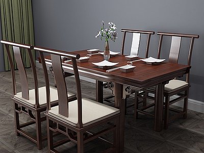 3d中式餐桌餐桌椅<font class='myIsRed'>饭桌</font>咖啡桌模型