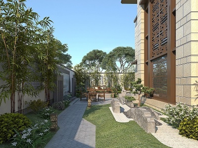 3d现代建筑阳光花园模型