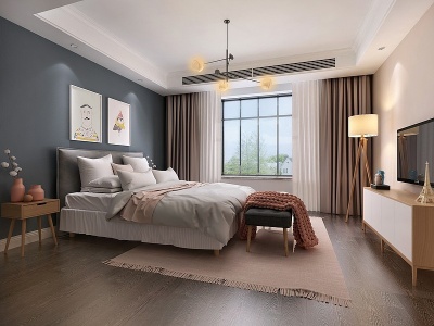3d北欧卧室床具地毯模型
