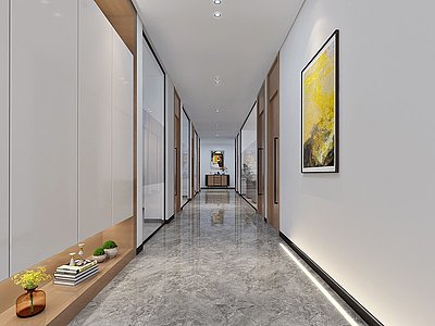 3d办公室植物墙走廊模型