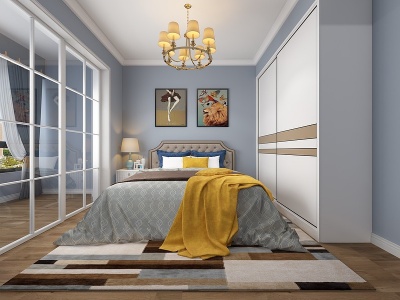 3d美式简美客厅简美卧室模型