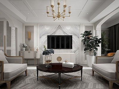 美式客厅沙发茶几模型3d模型