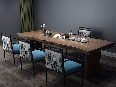 中式茶桌茶桌椅休闲桌模型3d模型