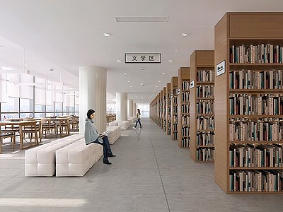 3d现代图书馆书柜休闲沙发模型