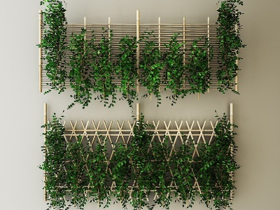 3d新中式竹子绿植篱笆墙模型