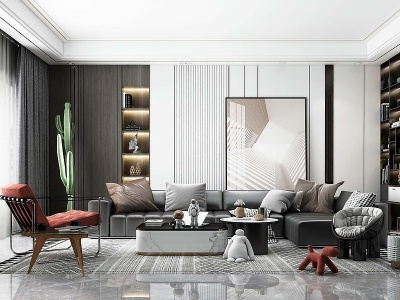 3d简约风格客厅沙发模型
