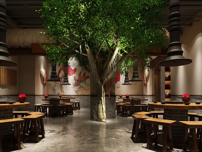 3d新中式自助餐厅火锅店模型