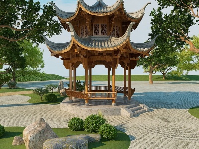 3d中式古建凉亭模型