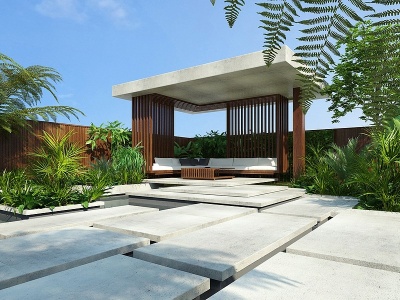 3d中式中庭中式庭院花园露台模型