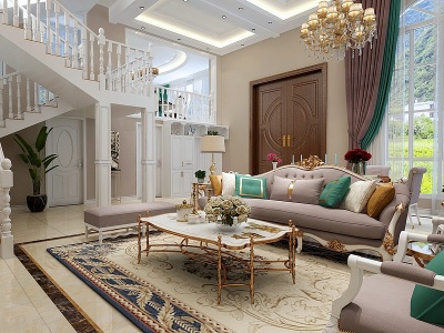 欧式别墅客厅沙发模型3d模型