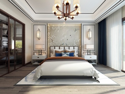 新中式卧室双人床床具模型3d模型