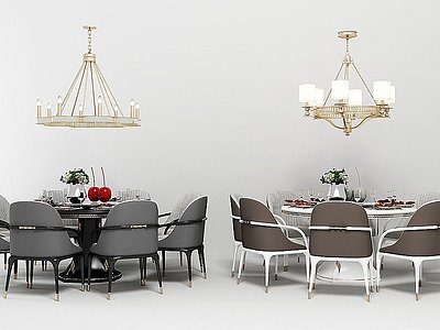 3d简欧现代圆形餐桌椅组合模型