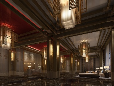 新中式酒店大堂模型3d模型