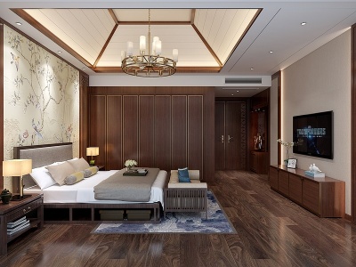 3d新中式中式卧室模型