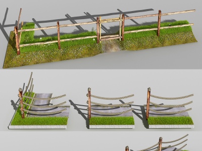 3d现代农村围挡木栅栏模型
