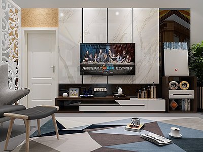 3d现代电视墙电视柜组合模型