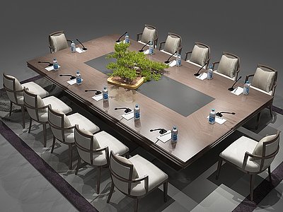 3d中式会议桌办公桌模型