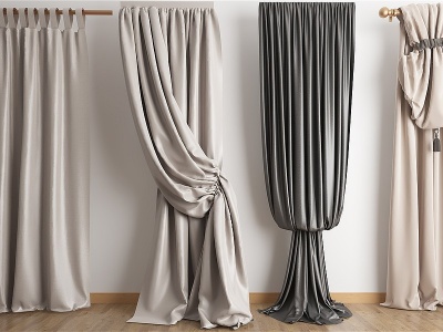 3d现代布艺窗帘组合模型