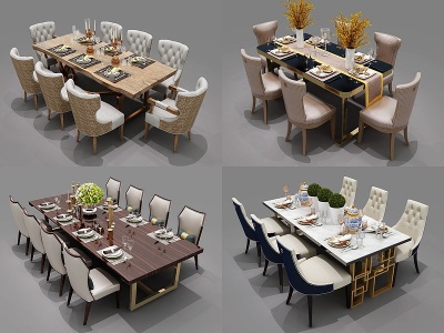 3d欧式古典欧式餐桌椅组合模型
