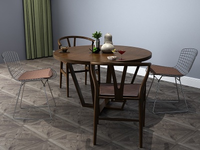 3d工业风餐桌餐桌椅圆桌模型