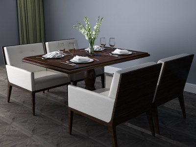3d新中式餐桌餐桌椅饭桌模型