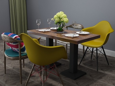 3d美式餐桌餐桌椅饭桌咖啡桌模型