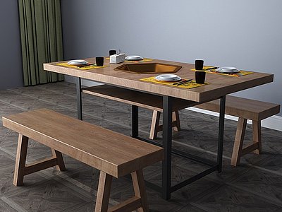 新中式餐桌餐桌椅模型3d模型