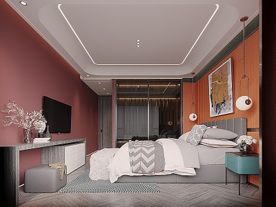3d现代卧室主人房模型