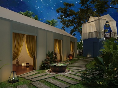 现代庭院足浴景观模型3d模型