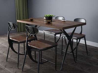 工业风餐桌餐桌椅卡座模型3d模型
