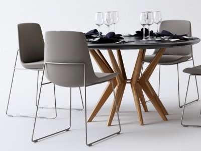 3d现代餐桌椅时尚餐椅餐具模型