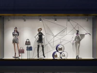 3d现代商场女装服装店橱窗模型