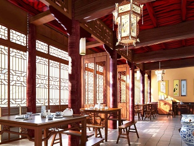 3d中式古典餐厅茶馆模型