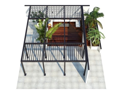 3d中式中庭庭院花园亭子模型