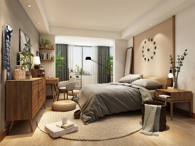 3d现代客房床表床头柜模型