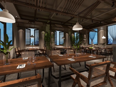 3d新中式饭店餐饮空间模型