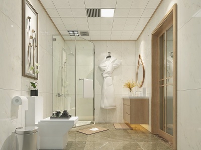 3d日式卫生间面盆柜淋浴模型