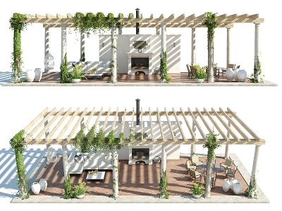3d廊架园林景观亭子模型